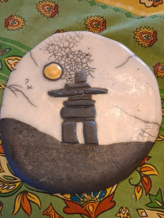 Other - Handcrafted Raku Inukshuk Wall Art App 5.5 Inch Diameter Signed
